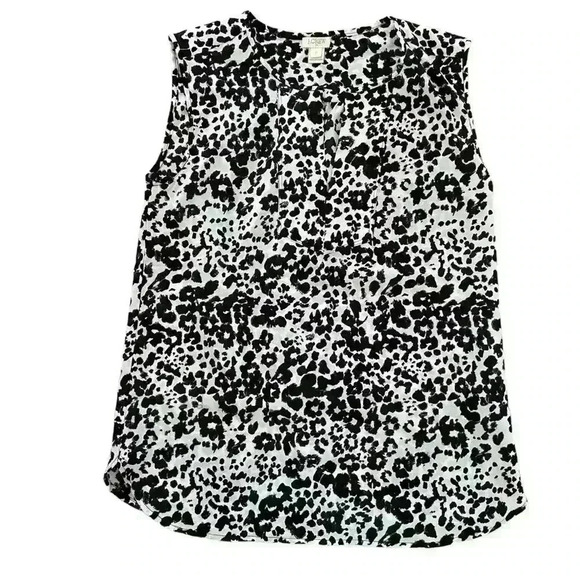 J Crew Women’s Sleeveless Blouse Size 0 Animal Print Black and White Career Flow - Picture 5 of 10